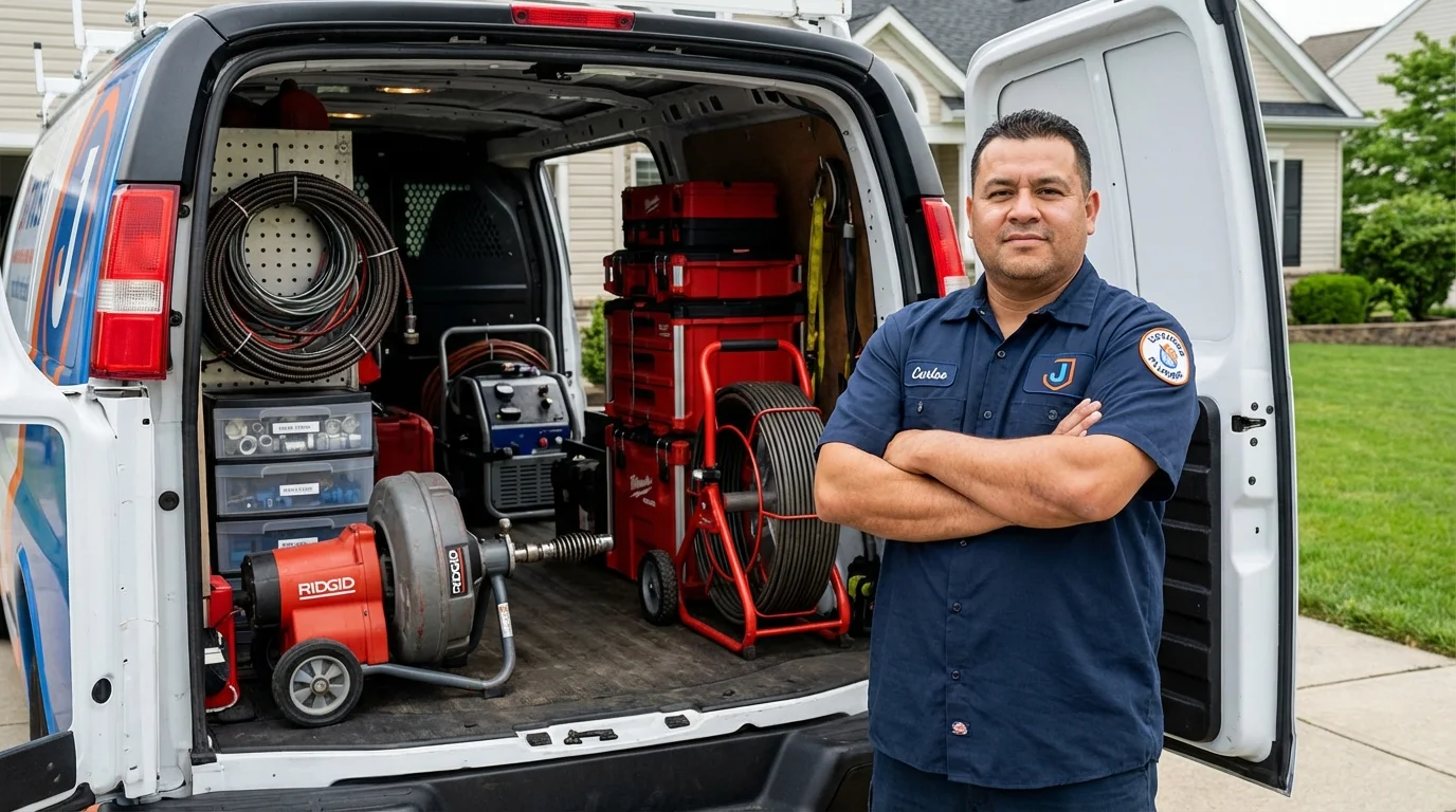Professional drain cleaning equipment and Johns Plumbing LLC plumber in Calimesa