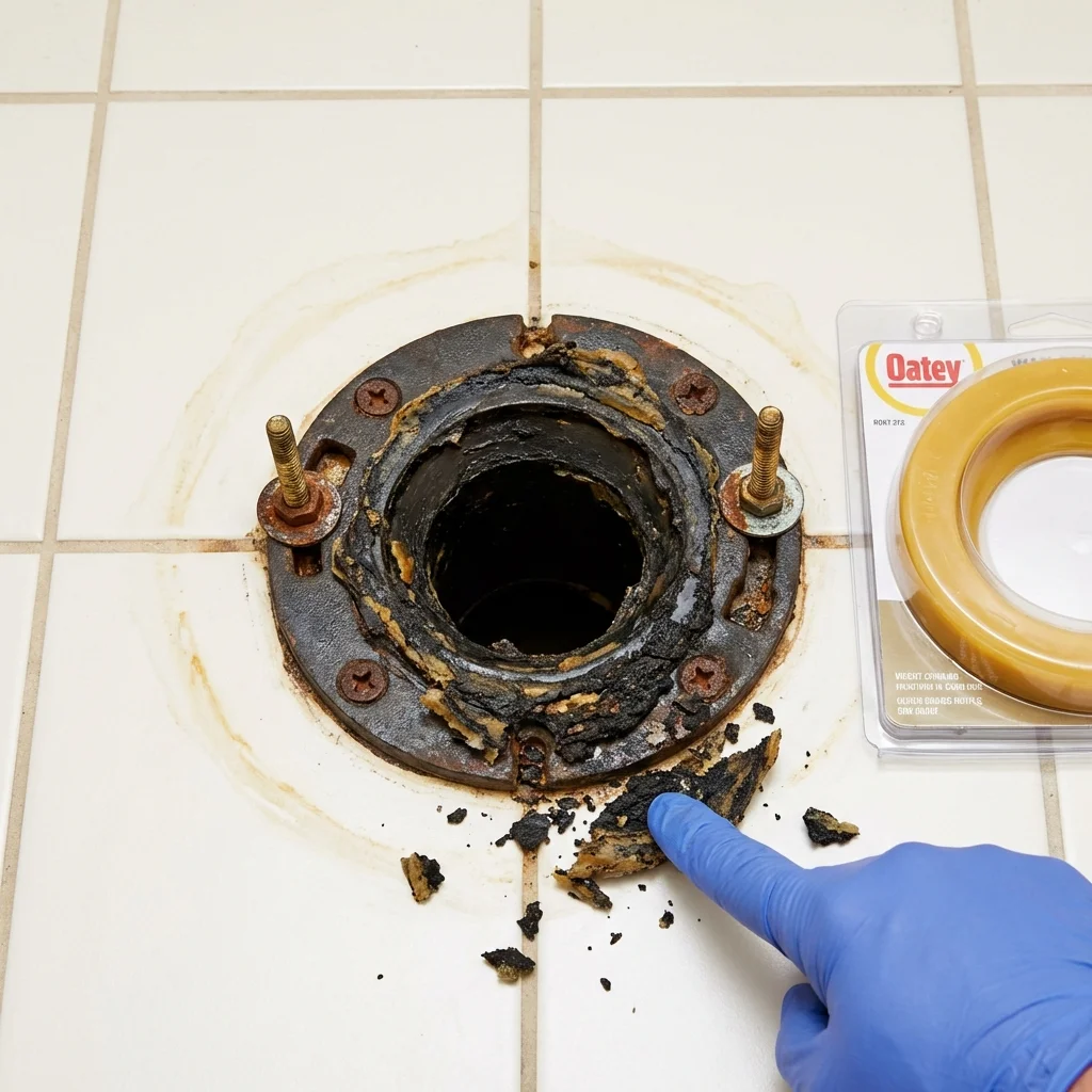 Failed wax ring showing water seepage at the base of a toilet in a Calimesa, CA home