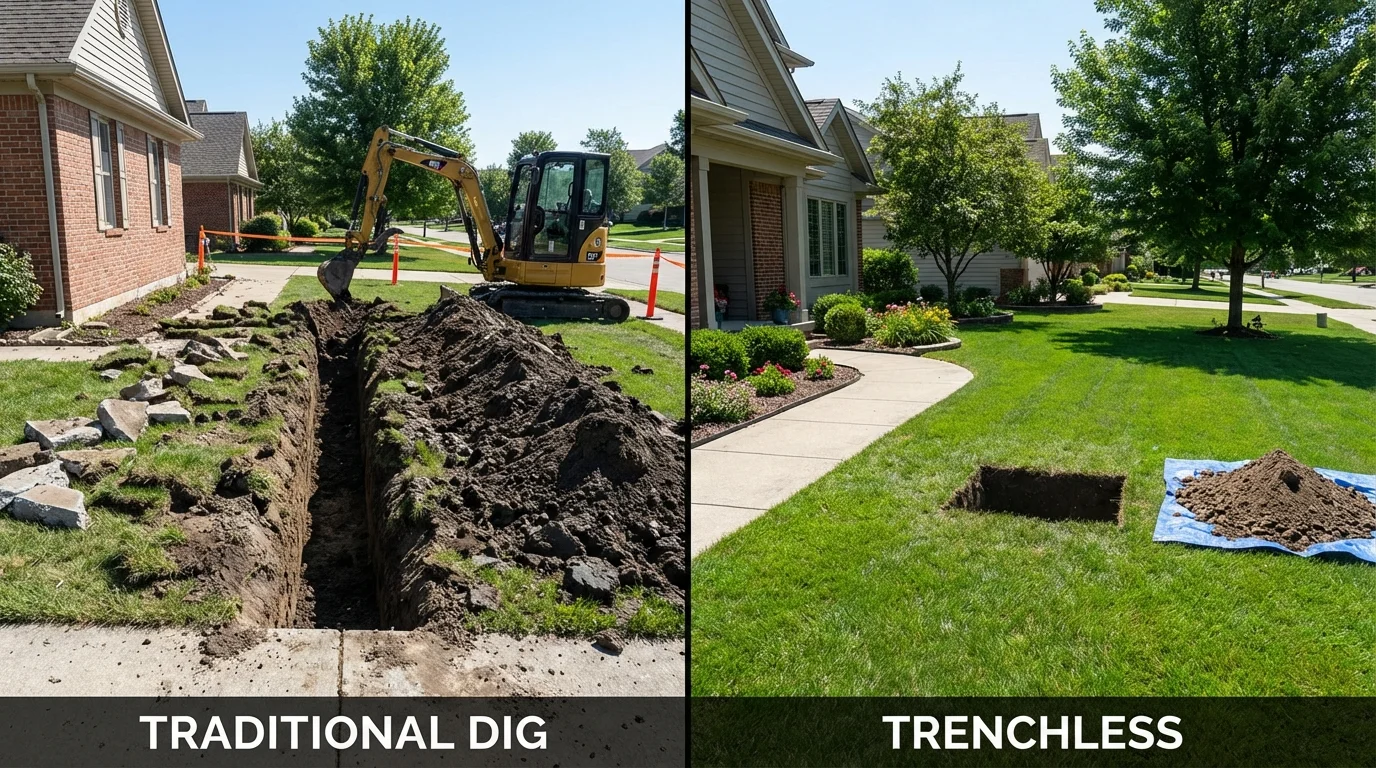 Trenchless sewer repair with minimal yard damage versus traditional excavation in Calimesa, CA